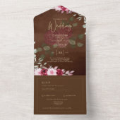 ブルガンディブラウンフローラ冬秋の結婚式招待状 オールインワン招待状 (内側)