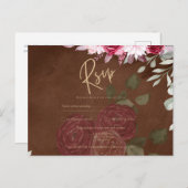 ブルガンディブラウンフローラ冬秋の結婚式招待状 ポストカード (正面/裏面)