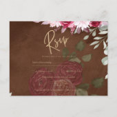 ブルガンディブラウンフローラ冬秋の結婚式招待状 ポストカード (正面)