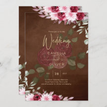 ブルガンディブラウンフローラ冬秋の結婚式招待状