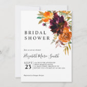 ブルガンディブラウンフローラ秋秋ブライダルシャワー 招待状 (正面)