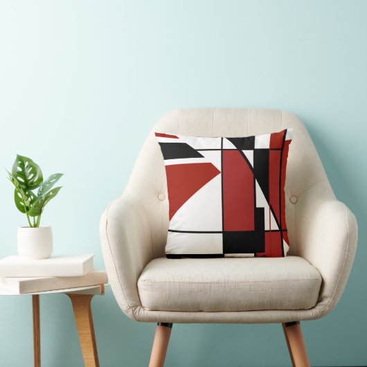 ブルガンディブラックオンホワイトジオメトリック抽象デザイン クッション (椅子)