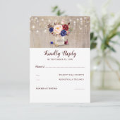 ブルガンディブルーと赤面花素朴RSVP 出欠カード (スタンド正面)