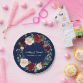 ブルガンディブルーウォーターフローラリース結婚ズ ペーパープレート (パーティー)