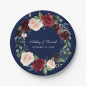 ブルガンディブルーウォーターフローラリース結婚ズ ペーパープレート (正面)