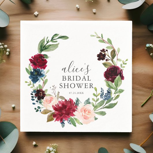 ブルガンディブルーガーデンブライダルシャワー スタンダードカクテルナプキン