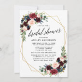 ブルガンディブルージオメトリック金ゴールドブライダルシャワー 招待状 (正面)