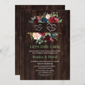 ブルガンディブルーピンクフローラフレームバーンI DO BBQ 招待状 (正面/裏面)