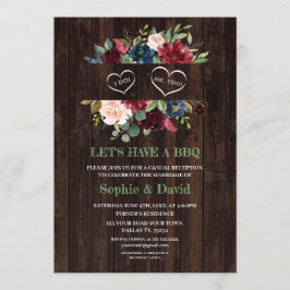 ブルガンディブルーピンクフローラフレームバーンI DO BBQ 招待状
