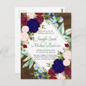 ブルガンディブルーピンク救フローラデート招待 ポストカード (正面/裏面)
