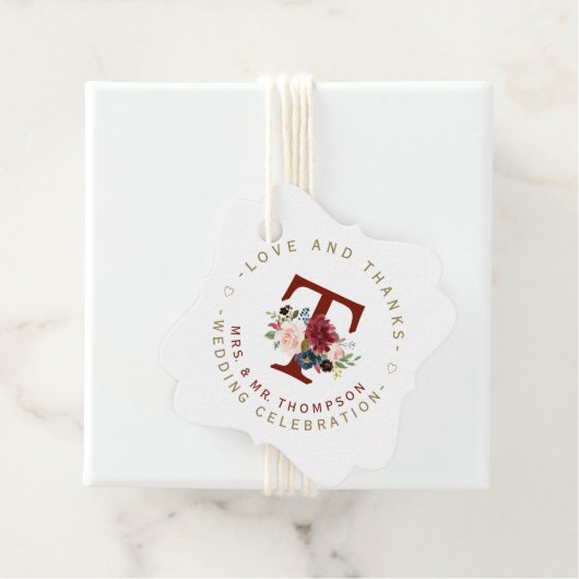 ブルガンディブルーフローラモノグラム結婚サーキュラー フェイバータグ (インサイチュ)