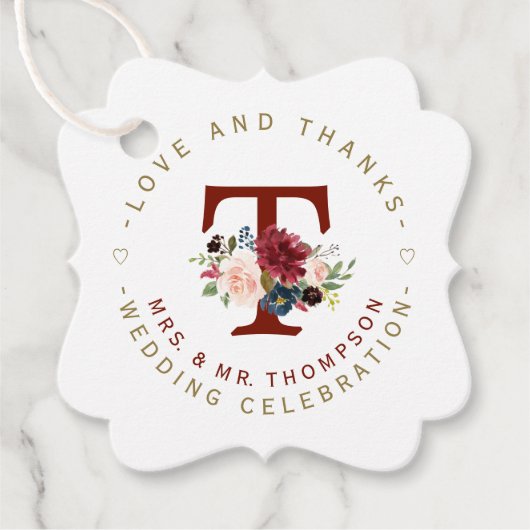 ブルガンディブルーフローラモノグラム結婚サーキュラー フェイバータグ (正面)