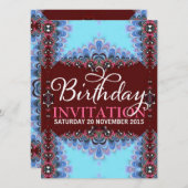 ブルガンディブルーレースアダルト誕生日招待状 招待状 (正面/裏面)