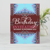 ブルガンディブルーレースアダルト誕生日招待状 招待状 (スタンド正面)