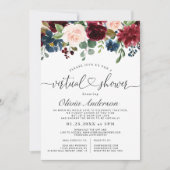 ブルガンディブルー赤面フラワーズバーチャルブライダルシャワー 招待状 (正面)