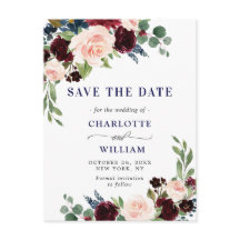 ブルガンディブルー赤面フローラ結婚式の日付を保存