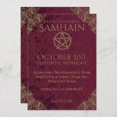 ブルガンディベルベットアンドペンタグラムハロウィンお祝い 招待状 (正面/裏面)