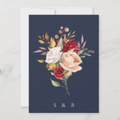 ブルガンディベージュネイビーブルー秋結婚フローラ 招待状 (裏面)