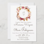 ブルガンディベージュロマンチックフローラ結婚式招待状 招待状 (正面)