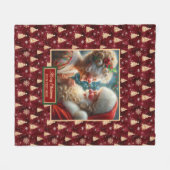 ブルガンディホリデーブランケットクリスマスサンタクロース フリースブランケット (正面(横))