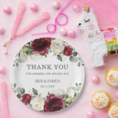 ブルガンディホワイトフローラバラウェディングシャワー誕生日 ペーパープレート (パーティー)