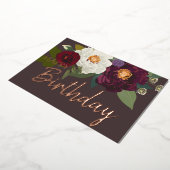 ブルガンディホワイトフローラ実在ハッピーバースデー金ゴールド 箔シーズンカード (回転した状態)