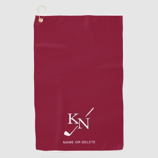 ブルガンディホワイトモノグラムネームクラシックイニシャル ゴルフタオル (正面)