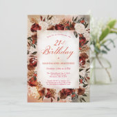 ブルガンディホワイトローズ秋フローラ21歳の誕生日 招待状 (スタンド正面)