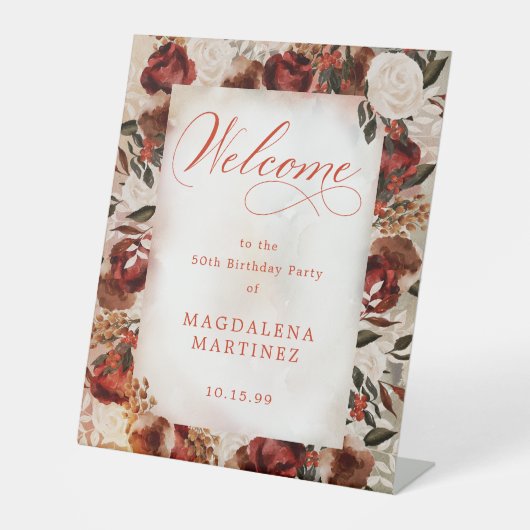 ブルガンディホワイトローズ50th誕生日へようこそ 台座サイン (正面)