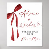 ブルガンディボウブライダルシャワーアドバイス&ウィッシュズサイン ポスター (正面)