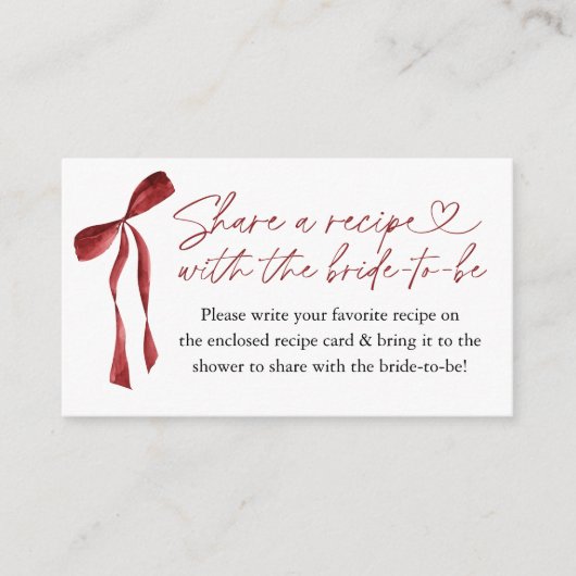 ブルガンディボウブライダルシャワーレシピ要求 エンクロージャーカード (正面)