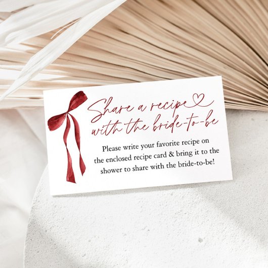 ブルガンディボウブライダルシャワーレシピ要求 エンクロージャーカード