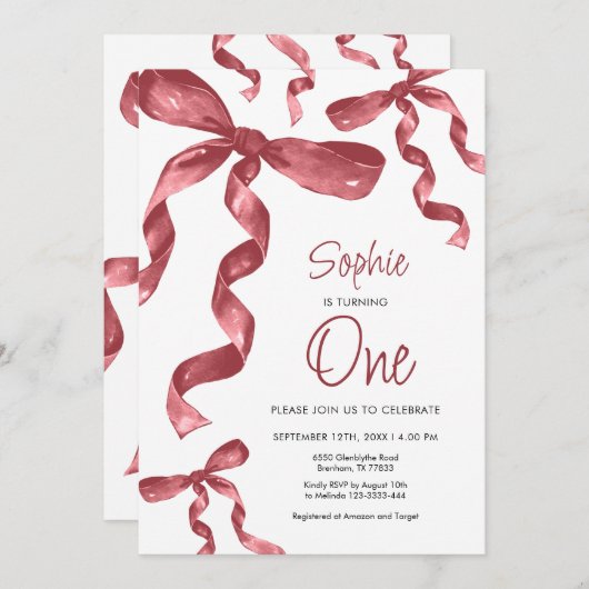 ブルガンディボウ1st誕生日招待状 招待状 (正面/裏面)