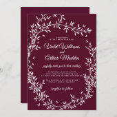 ブルガンディボタニカルリース結婚式招待状 招待状 (正面/裏面)
