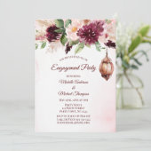 ブルガンディボホウォーターカラーフローラ婚約パーティ 招待状 (スタンド正面)