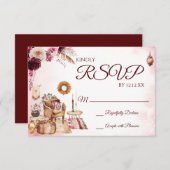 ブルガンディボホウォーター色フローラRSVPカード 出欠カード (正面/裏面)