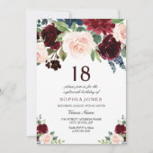 ブルガンディボホウォーター色赤面18thバースデーパーティー 招待状 (正面)