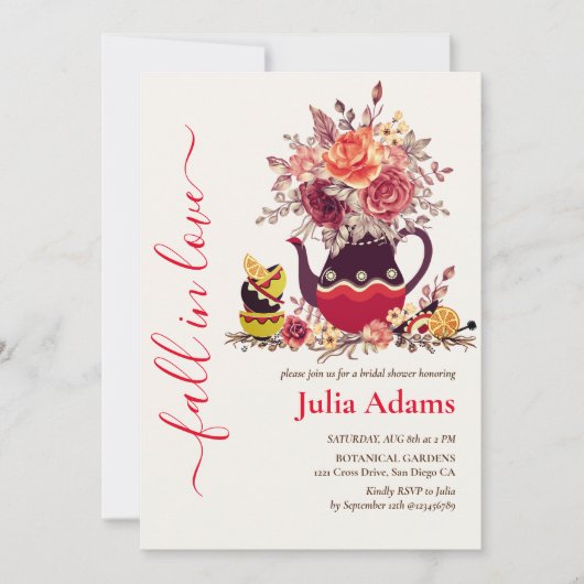 ブルガンディボホバラパンパスレモンティーブライダルシャワー 招待状 (正面)