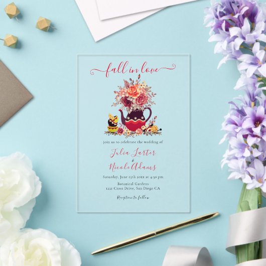 ブルガンディボホバラパンパスレモンテ結婚ア アクリル招待状 (インサイチュ (ウェディング))