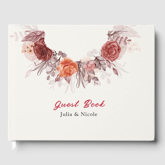 ブルガンディボホバラフローラパンパスグラス結婚ズ ゲストブック (正面)