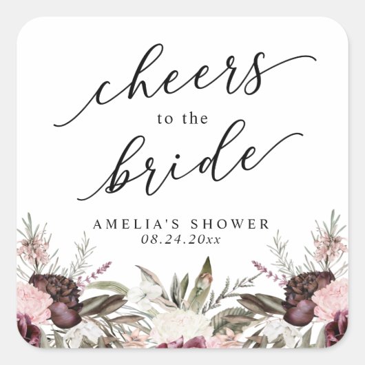 ブルガンディボホフローラブライダルシャワー スクエアシール (正面)