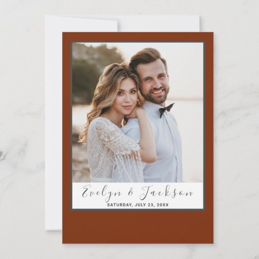 ブルガンディボホフローラ写真秋の結婚式 招待状 (裏面)