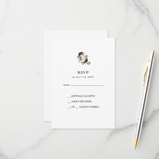ブルガンディボホフローラRSVPカード 出欠カード (正面/裏面インサイチュ)