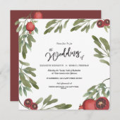 ブルガンディボホポメグラネ葉ートモダン植物学 招待状 (正面/裏面)