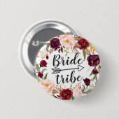 ブルガンディボホレッド赤面フローラリース花嫁トライブ 缶バッジ (正面&裏面)