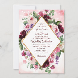 ブルガンディボホワインウォーター色結婚フローラカード 招待状