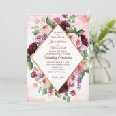 ブルガンディボホワインウォーター色結婚フローラカード 招待状 (スタンド正面)