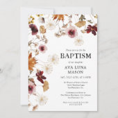 ブルガンディボホ秋フローラバプテスマ招待状 招待状 (正面)