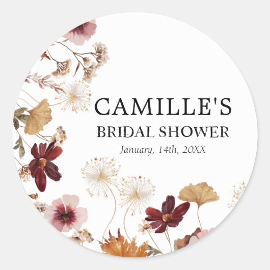 ブルガンディボホ秋フローララウンドステッカー ラウンドシール (正面)