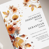 ブルガンディボホ秋フローラ写真結婚式招待状 招待状